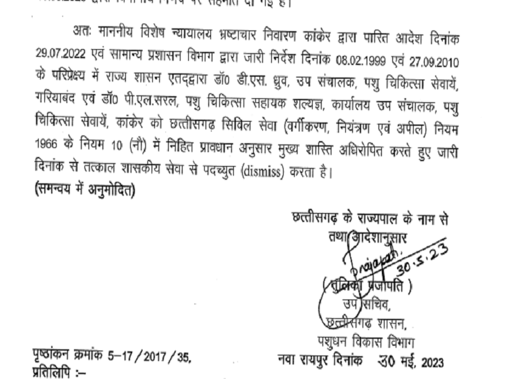 इस आदेश पर की कार्रवाई।