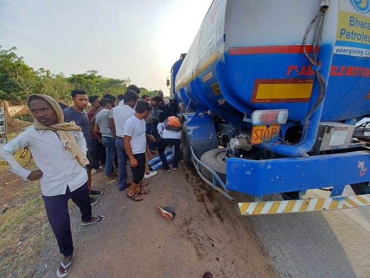 पहियों में फंसा शरीर।