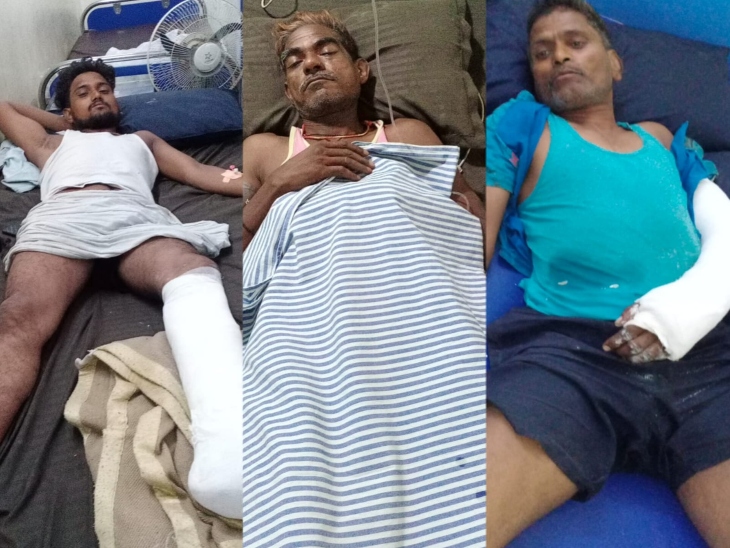 लिफ्ट गिरने से घायल हुए लोग, अस्पताल में इलाज कराते हुए - Dainik Bhaskar