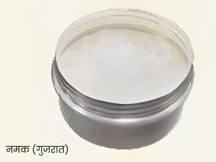 दस दानम् में आखिरी हिस्सा नमक के दान का है। इसके लिए बॉक्स में गुजरात मे बना हुआ नमक रखा गया है।