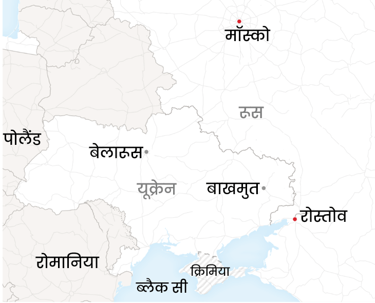 रूस का रोस्तोव शहर यूक्रेन के बॉर्डर से सटा हुआ है। मॉस्को से इसकी दूरी 1077 किमी है।