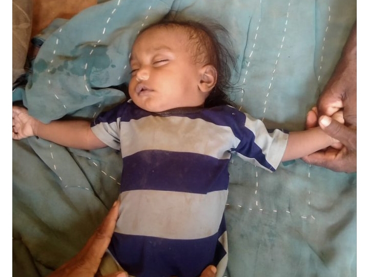 1 year old fell into the drain while playing outside the house