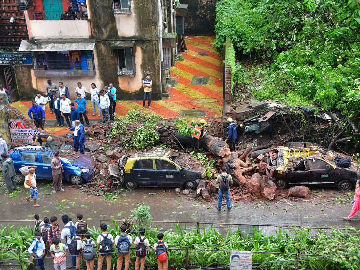 Several vehicles were damaged after a tree fell on them following heavy rains in Mumbai.