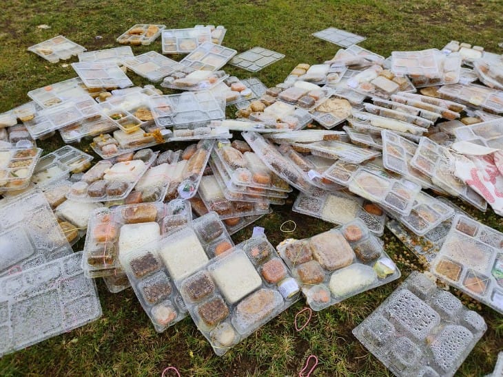 नवा रायपुर में कई जगहों पर खूले में इसी तरह फूड पैकेट्स पड़े हुए हैं।