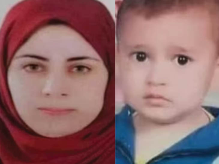 हना मोहम्मद हसन और उनके मृत बेटे यूसुफ की फोटो। - Dainik Bhaskar