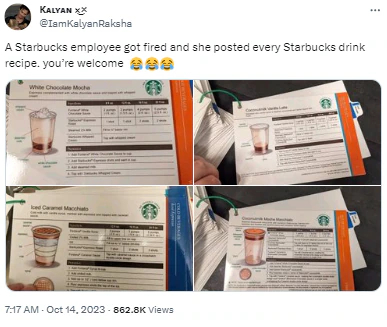 Starbucks fires employee after he leaks recipe