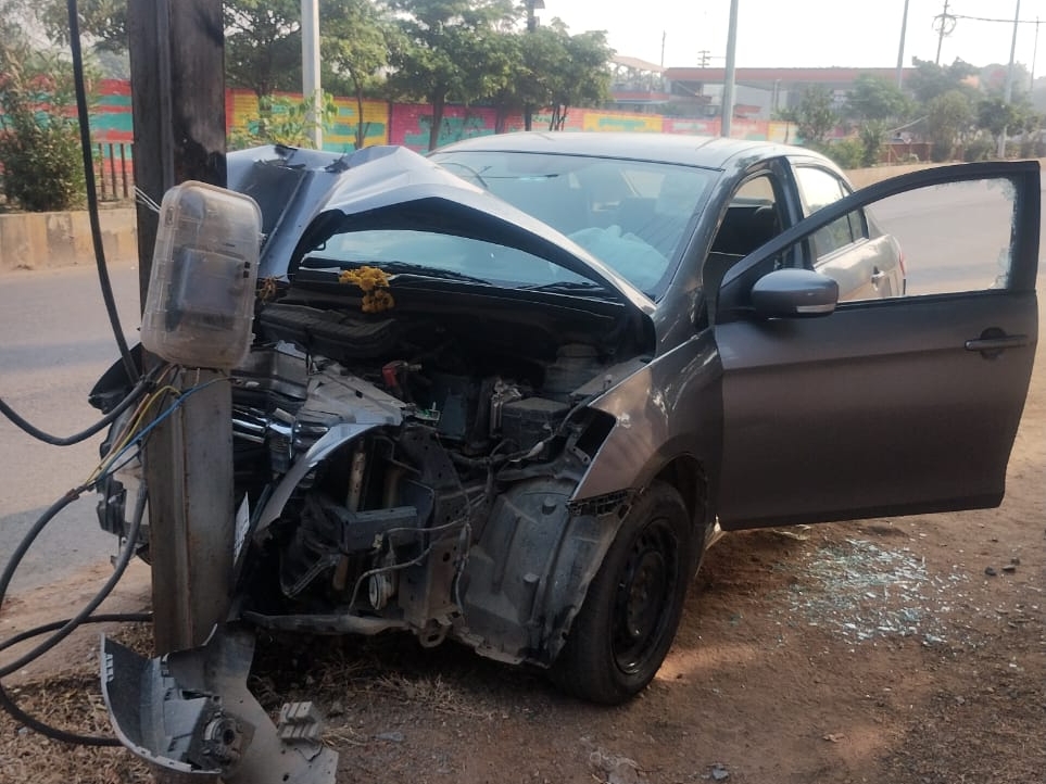 collided with an electric pole at high speed