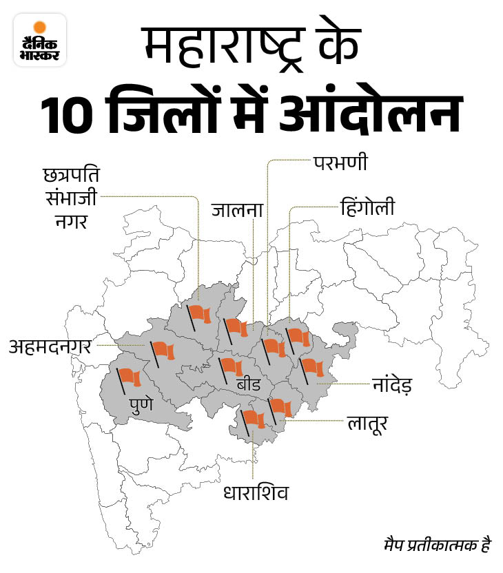 मराठवाड़ा इलाके के छत्रपति संभाजी नगर (औरंगाबाद), जालना, बीड, धाराशिव (उस्मानाबाद), लातूर, परभणी, हिंगोली, नांदेड़, जालना और बीड में हिंसा हो रही है।