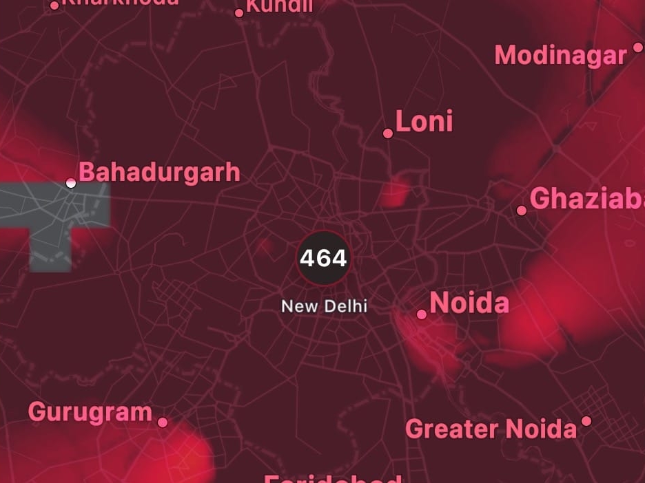 प्रदूषण कंट्रोल ब्यूरो द्वारा जारी किया गया दिल्ली का AQI लेवल।
