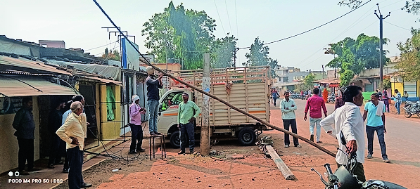 The pole broke due to Eicher getting stuck in the electric pole.