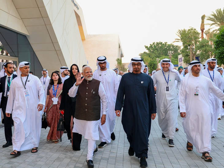 प्रधानमंत्री नरेंद्र मोदी UAE के राष्ट्रपति मुहम्मद बिन जायद अल नाहयान के साथ
