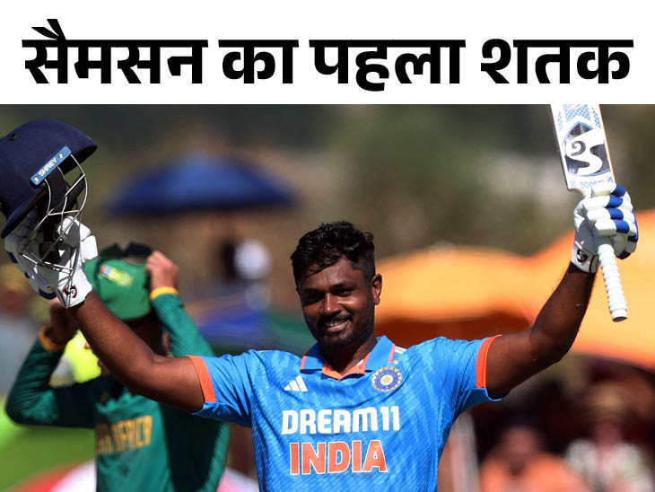 संजू सैमसन ने 110 बॉल में सेंचुरी पूरी की।