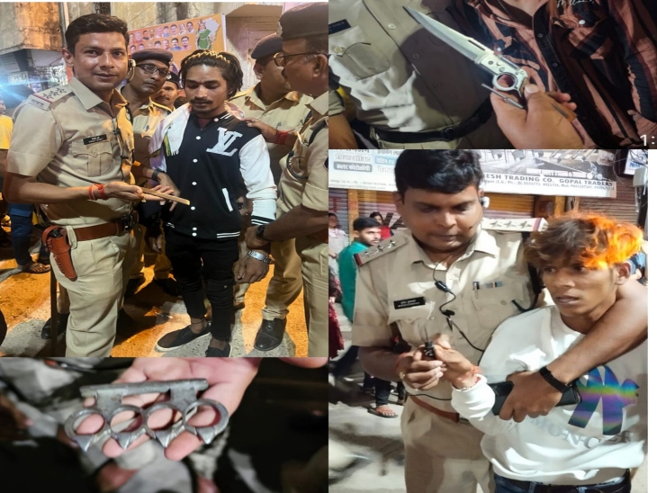 सरप्राइज चेकिंग के दौरान युवकों की जांच करते हुए पुलिस अधिकारी।