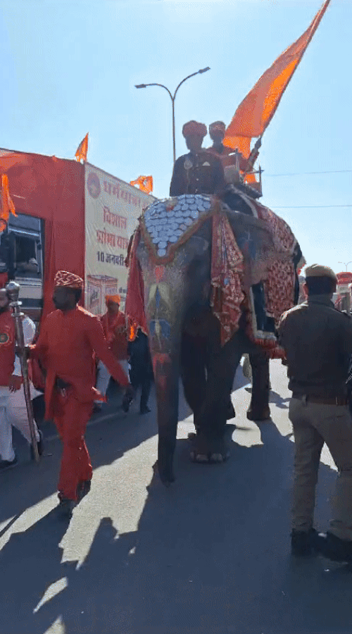 यात्रा में हाथी, घोड़े, ऊंट गाड़ी और पालकी के साथ बैंड बाजे भी शामिल थे। रास्ते में जगह-जगह व्यापारी संगठनों ने शोभायात्रा का स्वागत किया।