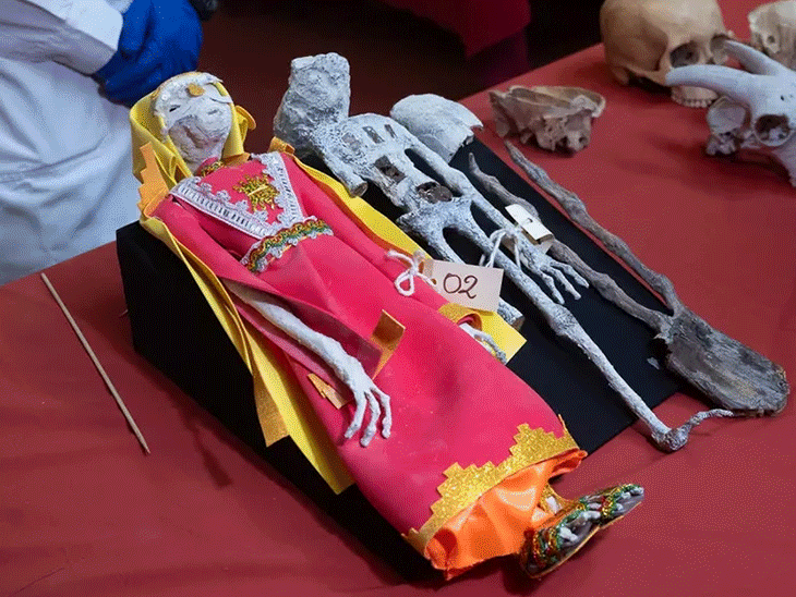 पेरू के एयरपोर्ट पर पिछले साल अक्टूबर में 2 एलियन कंकाल मिले थे। इनमें से एक ने पारंपरिक परिधान पहन रखा था। - Dainik Bhaskar