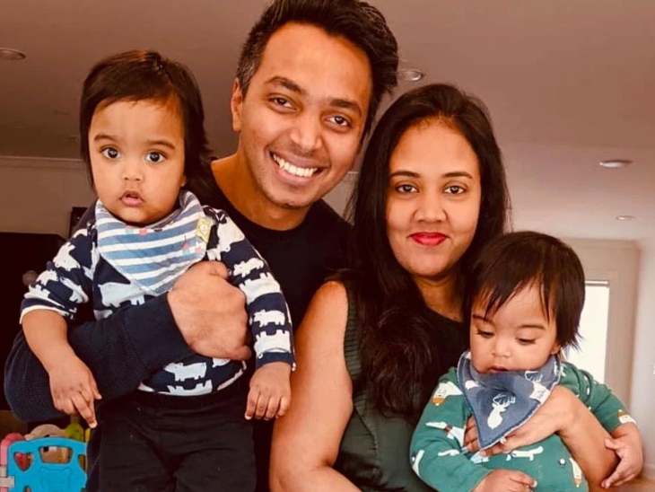 आनंद सुजीत हेनरी पत्नी एलिस प्रियंका और जुड़वां बच्चों- नोआ और नीथन के साथ।