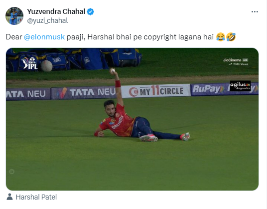 युजवेंद्र चहल का ट्वीट।