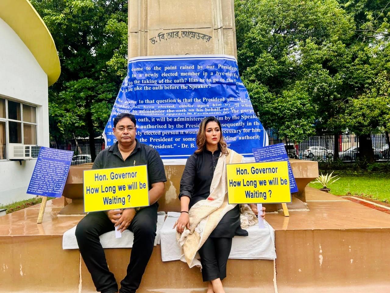 Both the MLAs had staged a dharna with placards in front of Ambedkar's statue. The picture is of July 2.