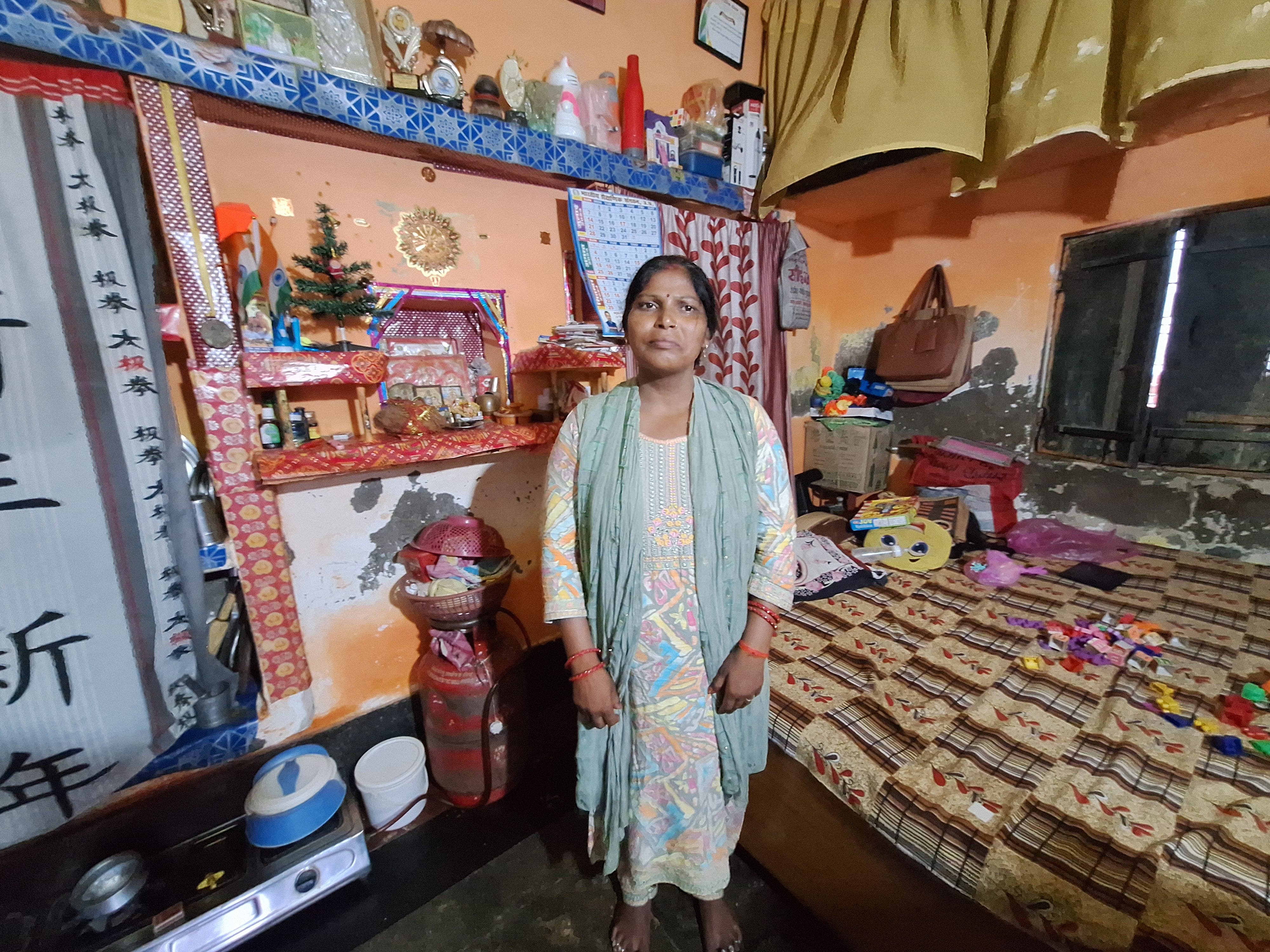 Sangeeta is crying a lot since her husband was arrested. She lives in a one-room house. She has to live, cook and eat in the same room.