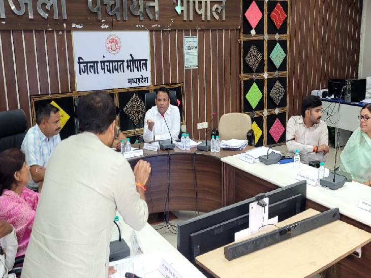 जिला पंचायत सीईओ के सामने अपनी बात रखते सदस्य विनय मैहर।