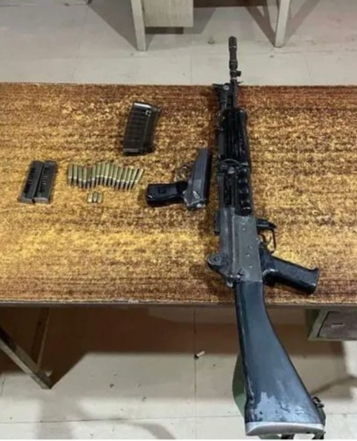 One rifle and one magazine, 16 cartridges, one 38 calibre pistol and one magazine and three cartridges were seized from the arrested accused.