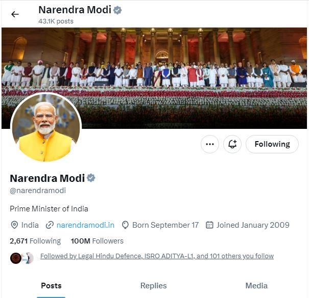 प्रधानमंत्री नरेंद्र मोदी अपने X हैंडल पर 2671 लोगों को फॉलो करते है।