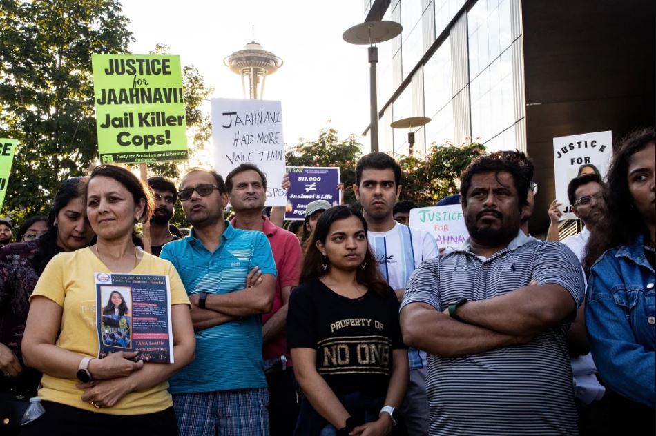 The Indian community had demonstrated in Seattle demanding punishment for the police officer.