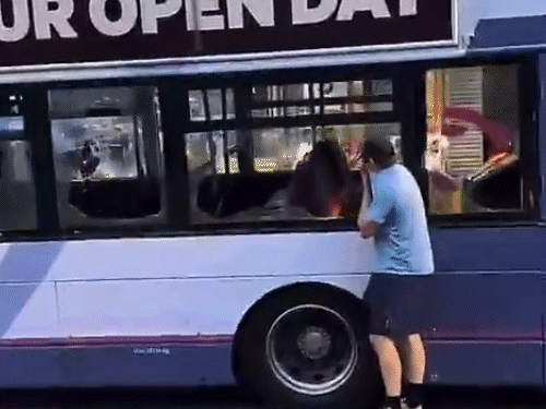 To prevent the fire from spreading quickly, people poured flammable material into the bus.