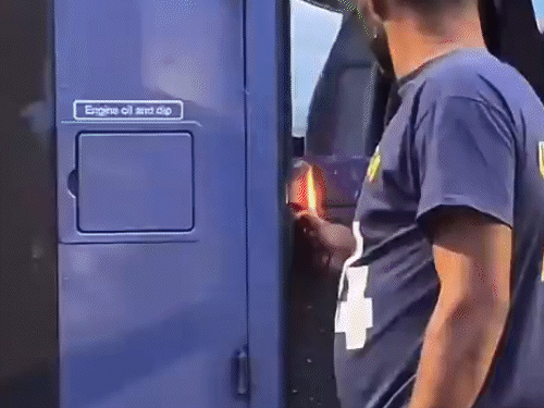 The protesters set the vehicles on fire with the help of a lighter.