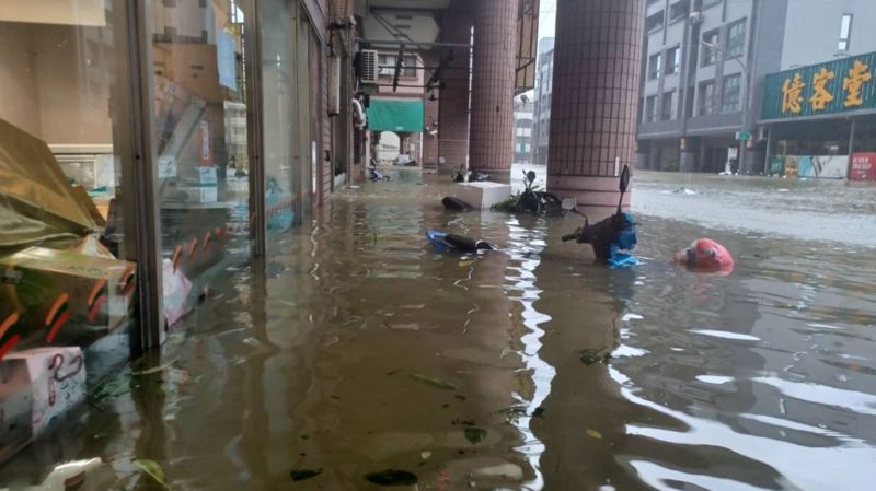 In Taiwan's Kaohsiung city, water has flooded up to one floor.