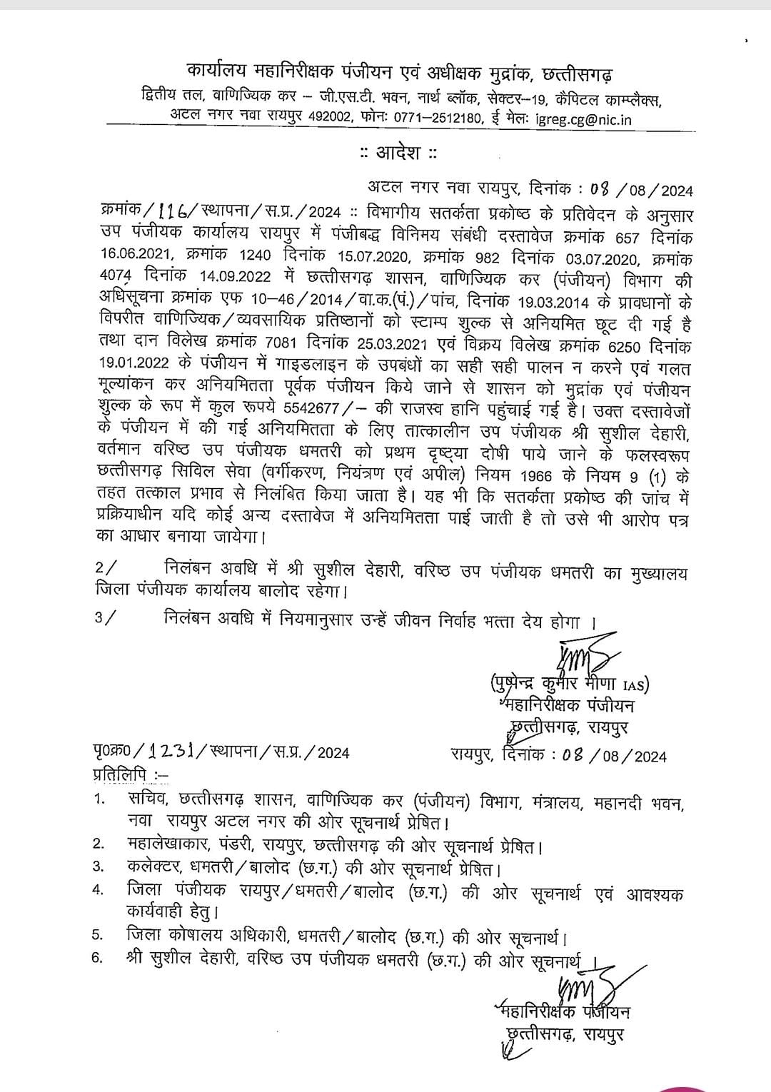 धमतरी के सुशील देहारी पर एक्शन।