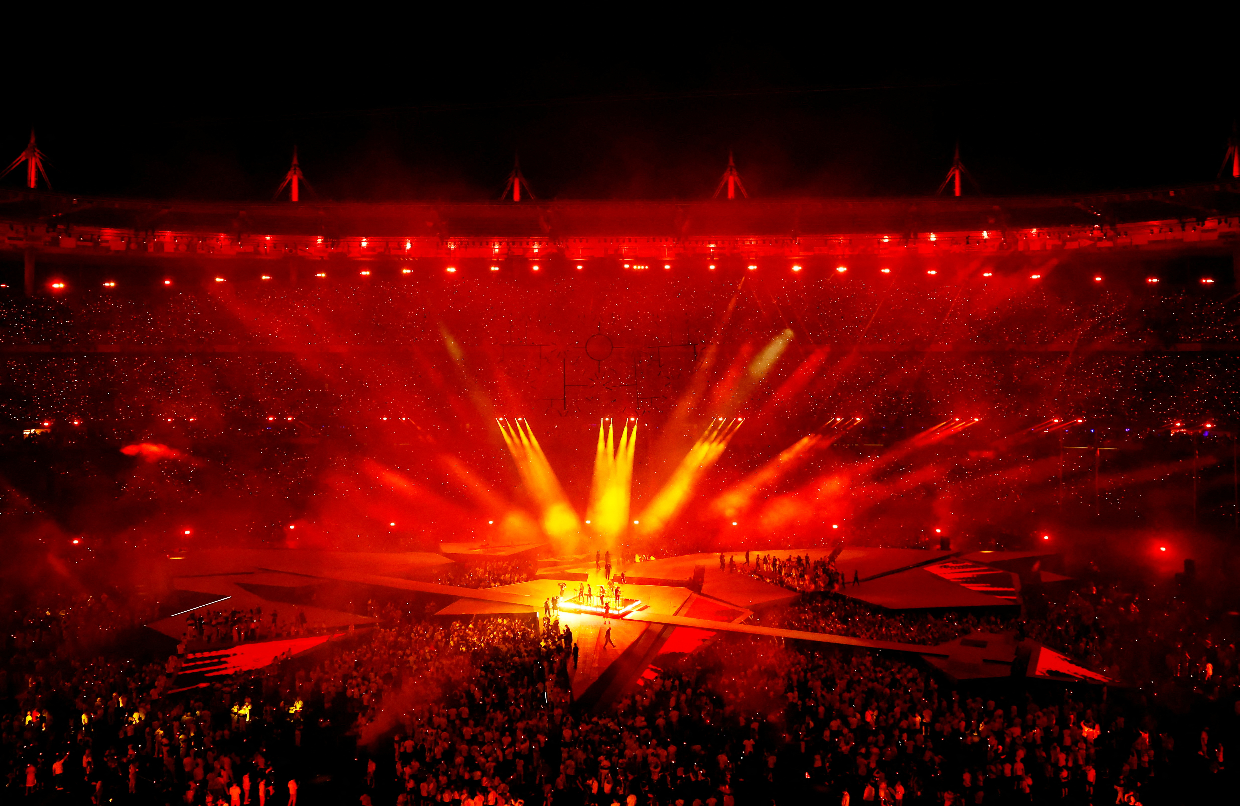 A view of the lighting during a performance by French band Phoenix.