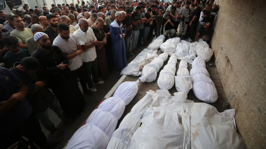 Palestinians bid final farewell to those killed in Israeli attack on Sunday.
