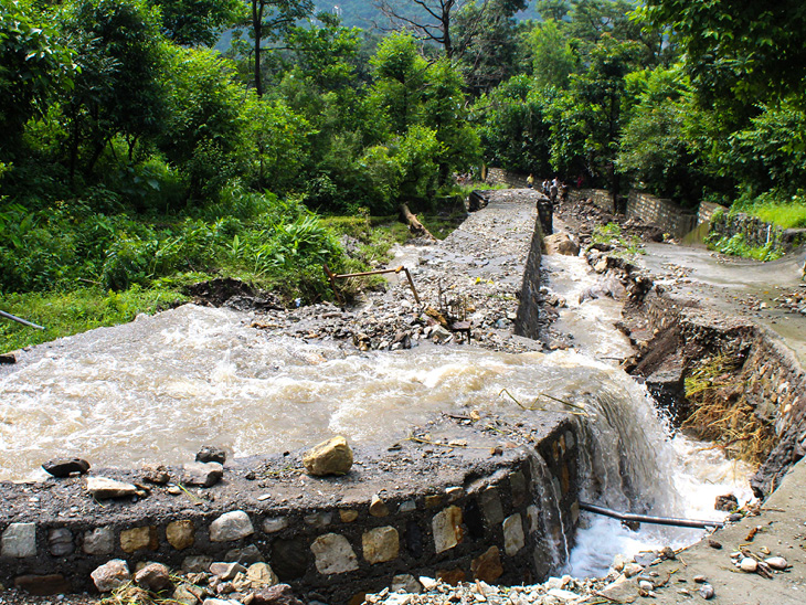A part of the road was washed away due to rain in Dehradun, the capital of Uttarakhand.
