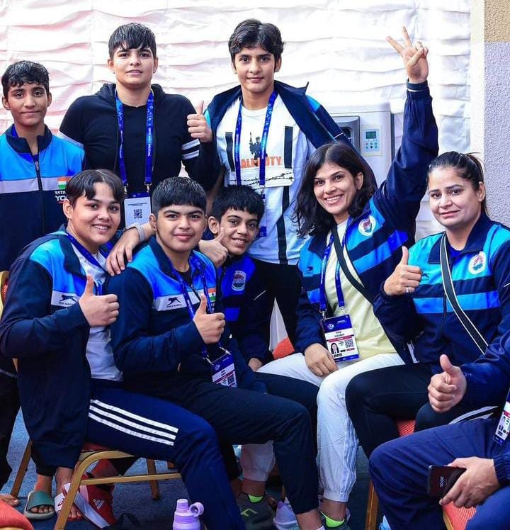 Indian Under-17 Women's Wrestling Team during departure.