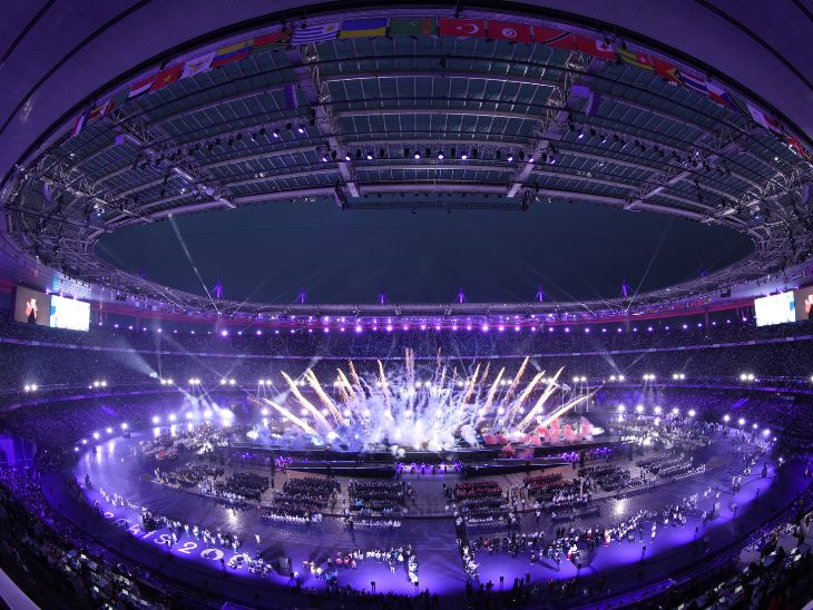The closing ceremony began with fireworks at the Stade de France stadium in Paris.