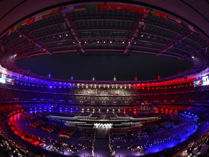 During the closing ceremony, the stadium lights were seen in the colours of the French flag.