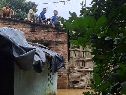 छतावर आसरा घेणारी मुलं घाबरलेली दिसत होती.
