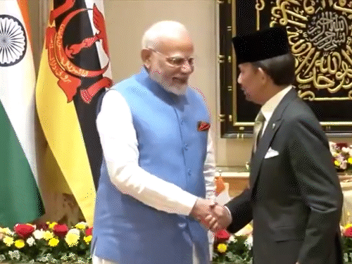 During his visit to Brunei, PM Modi met Sultan Bolkiah at his palace.