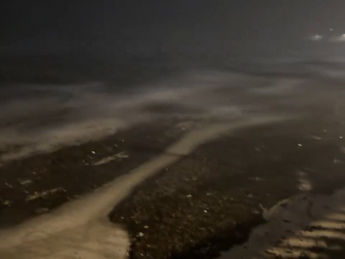 टाम्पा बे में पानी को साथ ले जा रही तूफानी हवाएं।