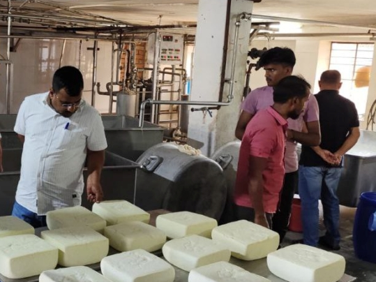 पाली में चिकित्सा विभाग की खाद्य सुरक्षा टीम कार्रवाई के दौरान पीनर के सैंपल लेते हुए। - Dainik Bhaskar