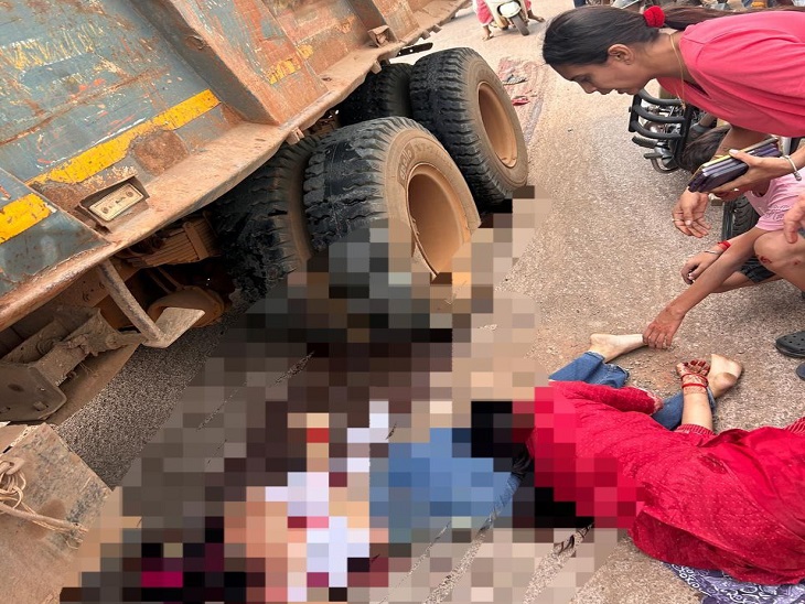 हाईवा के नीचे पड़ी लाश। - Dainik Bhaskar