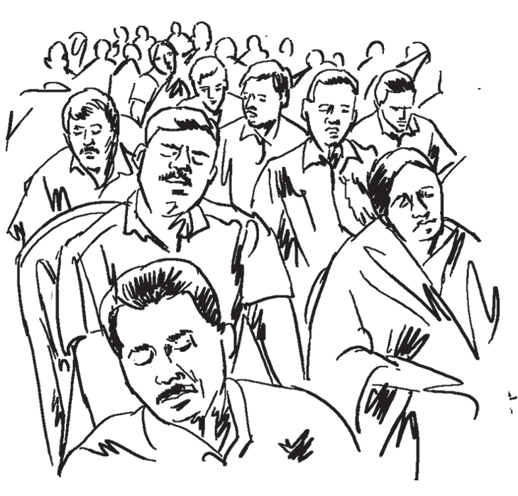 सुबह जब लोग चिलखारी मैदान पहुंचे तो देखा कि जो मंच पर आगे बैठे थे, वे उसी अवस्था में मृत पड़े थे। स्केच- गौतम चक्रवर्ती