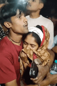 Crying, the family kept searching for their child, but their child was not found.