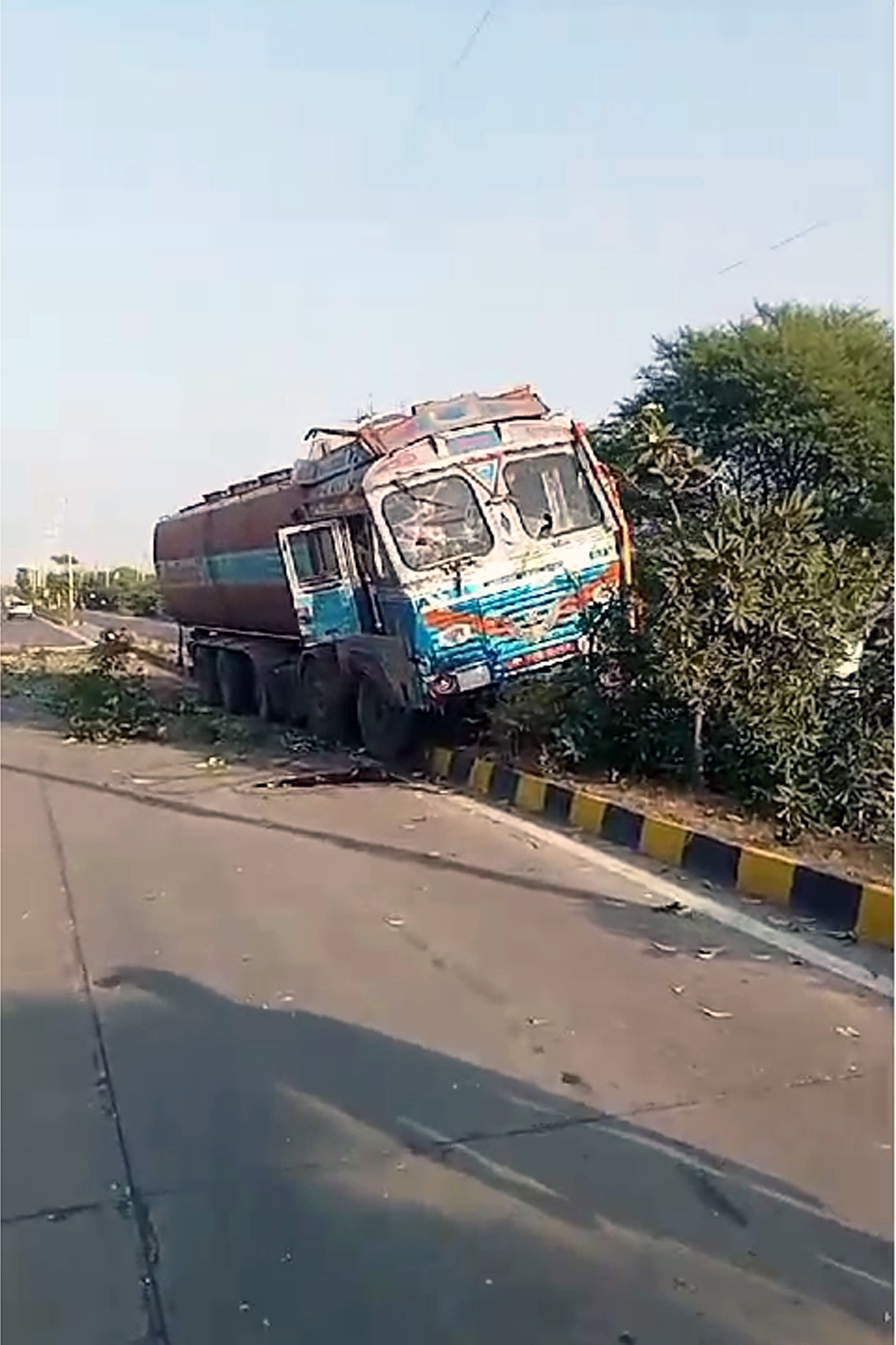 The tanker broke the electric pole on Engineering College Road and ...