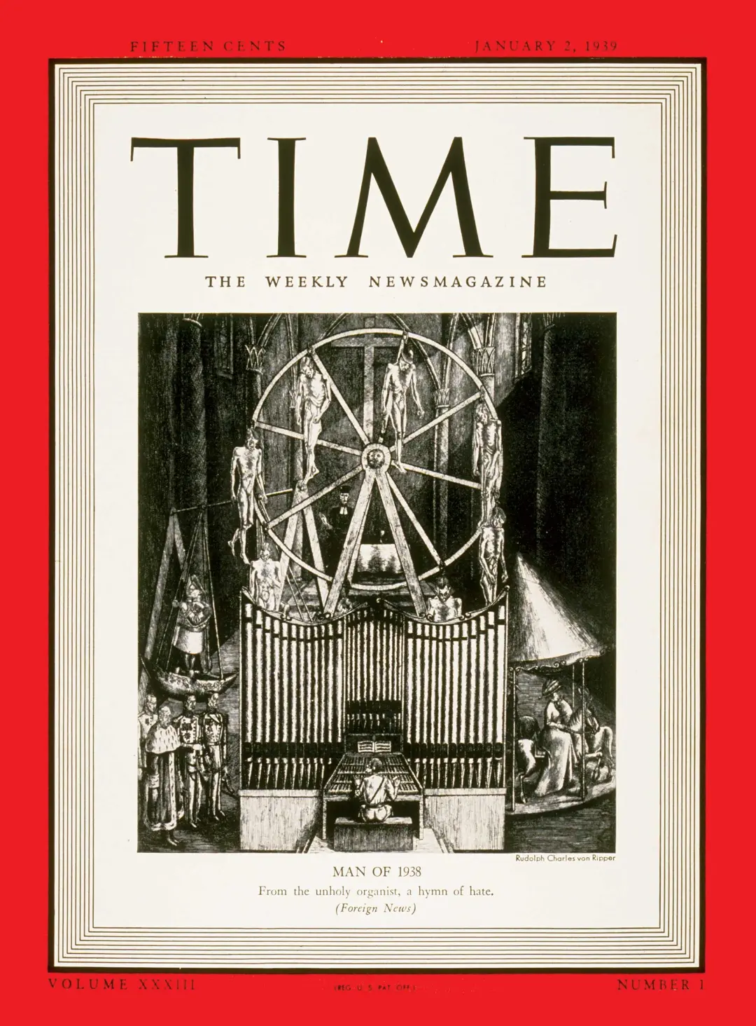 1938 में टाइम मैग्जीन के कवर पेज पर हिटलर की तस्वीर के ऊपर लटकते शव दिखाए गए थे।तस्वीर क्रेडिट- टाइम मैग्जीन