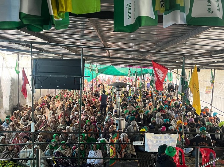 Women from farmer families reached Khanauri border in large numbers on Sunday.