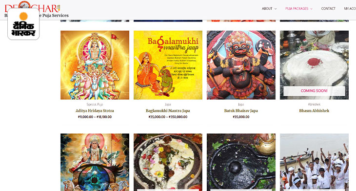बाबा धाम ऑनलाइन पूजा सेवा नाम की वेबसाइट पर पूजा-दर्शन के 40 तरह के टैग हैं।