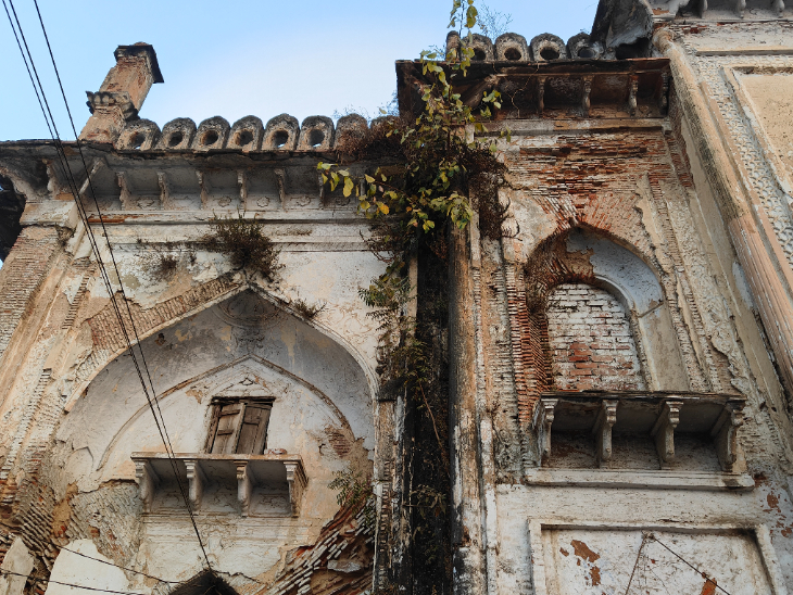 तस्वीर में देख सकते हैं कि इमारत की दीवारों में घास-फूस उग गई है। वर्षों से मरम्मत नहीं हुई।