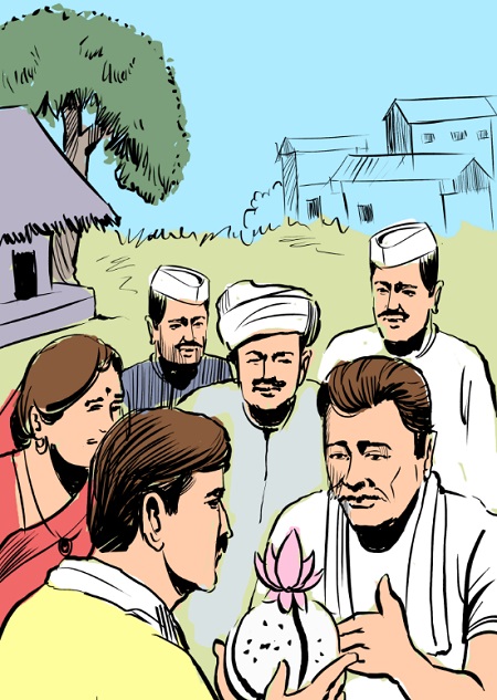 Revolutionaries distributing lotus flowers and rotis to convey the message of the freedom movement.